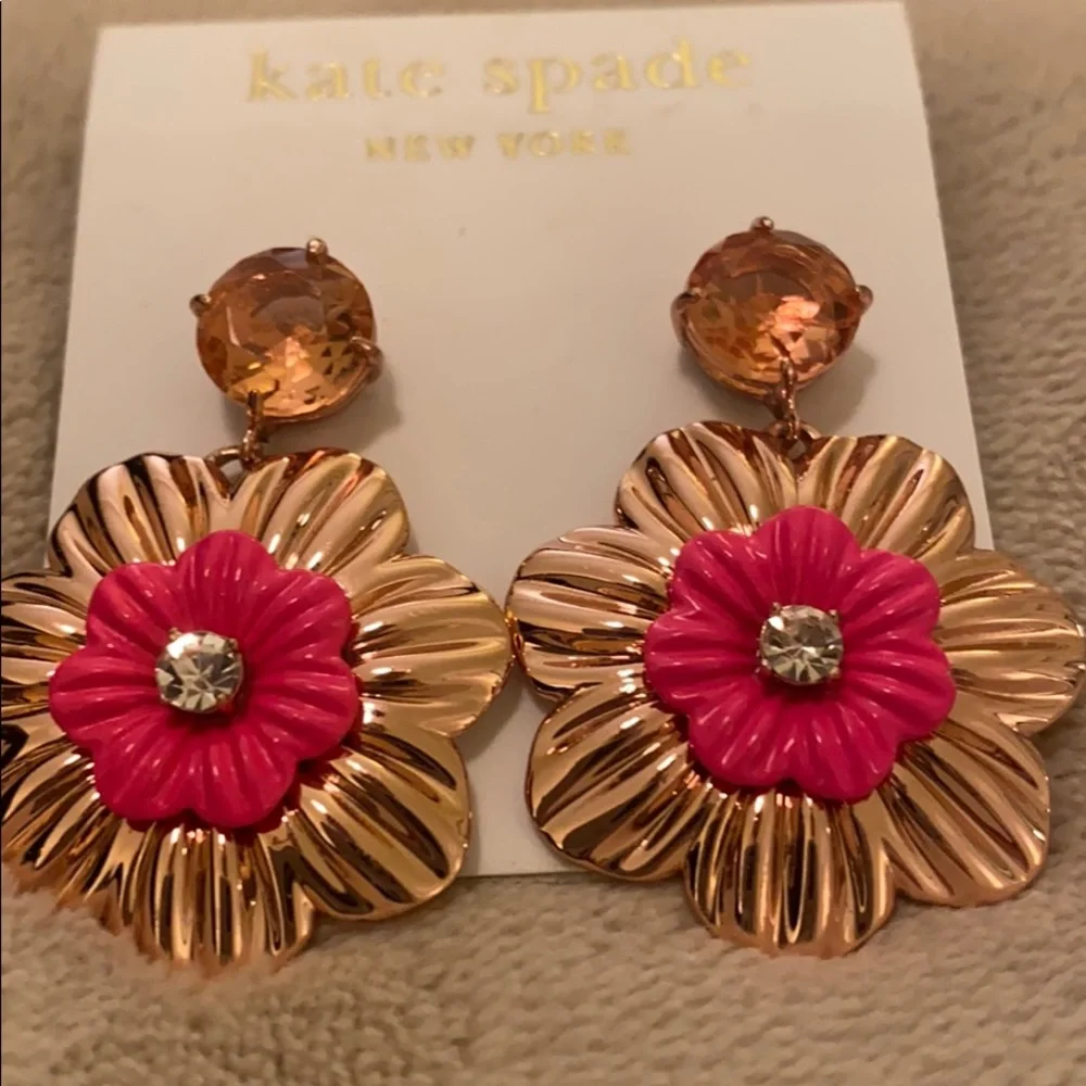 Kate Spade Pink Gold Floral Drop Earrings